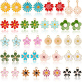 MARFOREVER 40 Pcs/20 Pairs Flower Charms for Jewelry Making Spring Summer Floral Themed Charms Assorted Gold Enamel Charm Pendan