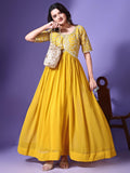 Wedani Georgette Embroidered Long Gown For Women Yellow,YELLOW,XL,Georgette,anarkali,