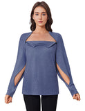 Deyeek Chemo Shirts for Port Access for Women Chemotherapy Must Haves Tear Away Long Sleeve Dialysis Shirts with Arm Zipper Navy