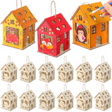 DoubleFill 12 Pcs Fall Wooden House Craft Kits for Kids Adults Make You Own Fall House Thanksgiving DIY Unfinished Painting Turk