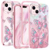 Rancase for iPhone 14/iPhone 13 Case with Screen Protector, Clear Butterfly Design, Removable Frosted Glitter Card, Hard PC&TPU 