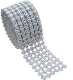 YYaaloa Crafts Faux Diamond Bling Wrap 4 x 10 Yards 6 Rows Flower Pattern Faux Rhinestone Crystal Mesh Ribbon Roll for Wedding, 