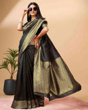 Sugathari Womens Banarasi Saree Pure Kanjivaram Silk Saree Soft New Ladies 2023 Design Wear Pattu Sarees Latest Cotton Party Sari Collections With Blouse Piece For Wedding Sadi (Sam Pari 113 Black)