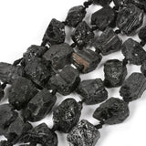 Black Tourmaline Gemstone Crystal Nugget Raw Graduated Beads Strand 2mm Hole Drilled