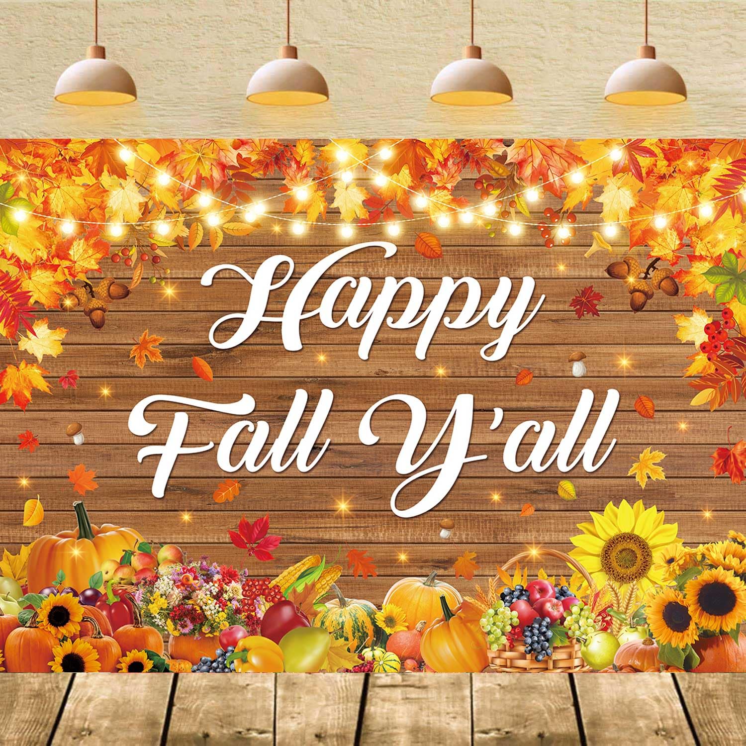 Happy Fall Yall Banner Backdrop 8x6FT Autumn Maple Leaf Harvest Pumpkin Background Happy Thanksgiving Party Decorations Supplie