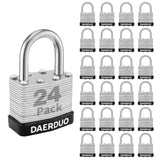 DAERDUO 24 Pack 40 mm (1-9/16) Keyed Alike Laminated Padlocks with 48 Keys, Hardened Steel Short Shackle, Heavy-Duty Locks for G