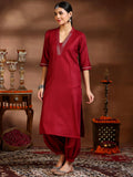 Libas Women'S Silk Blend Kurta Set (39063_Maroon Maroon S