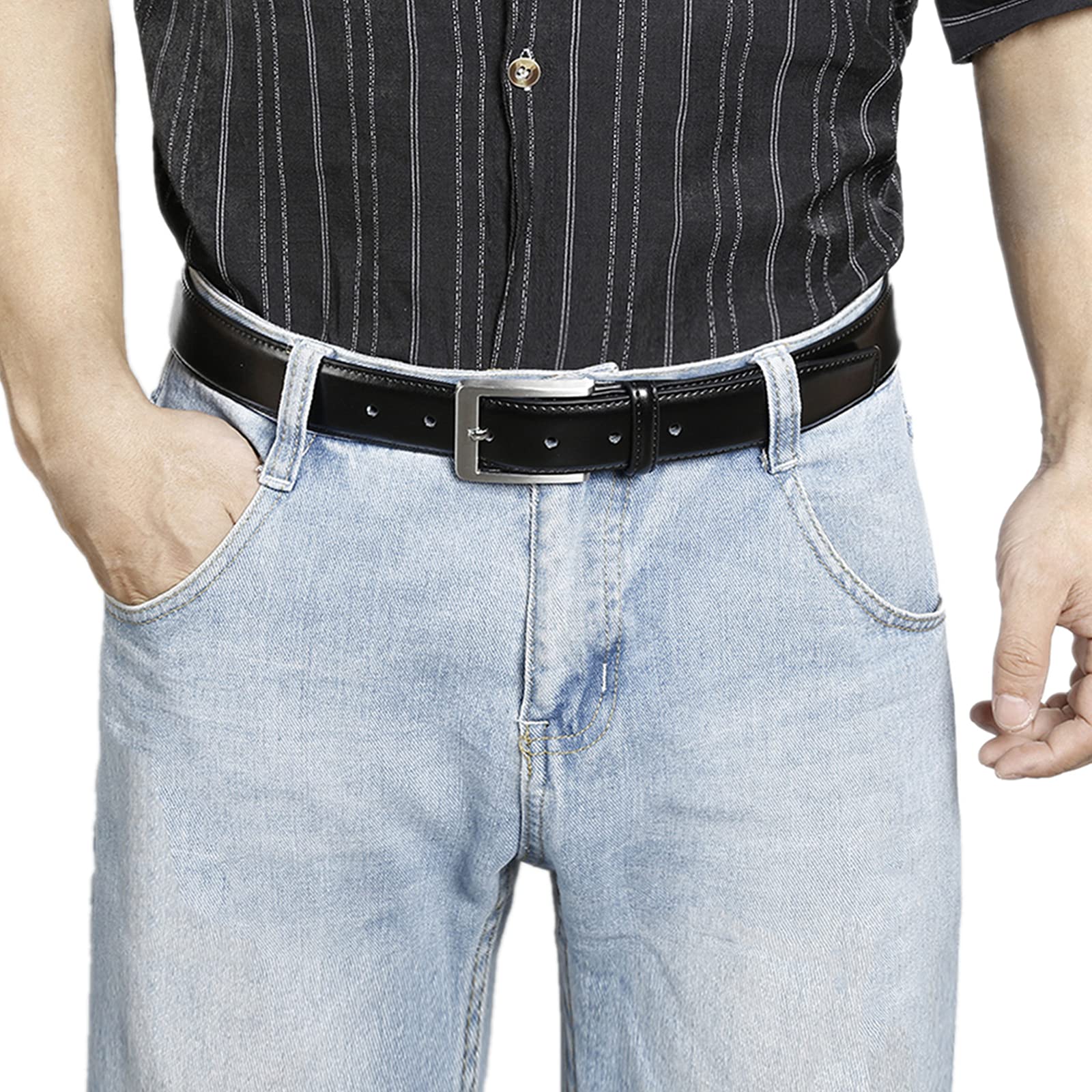XOUXOU Men's Casual Leather Jeans Belts Classic Work Business Dress Belt with Prong Buckle for Men (Black (S101), 38 (Waist 36))