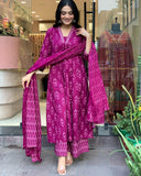 Anni Designer Women'S Rayon Viscose Printed Anarkali Kurta With Palazzo & Dupatta (Dipa Rani_Xl_Pink_X-Large),Pink,XL,Rayon,Anarkali,