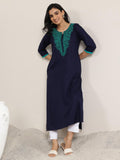 Libas Women'S Viscose Rayon Yoke Design Straight Kurta (29657_Navy Blue_L)