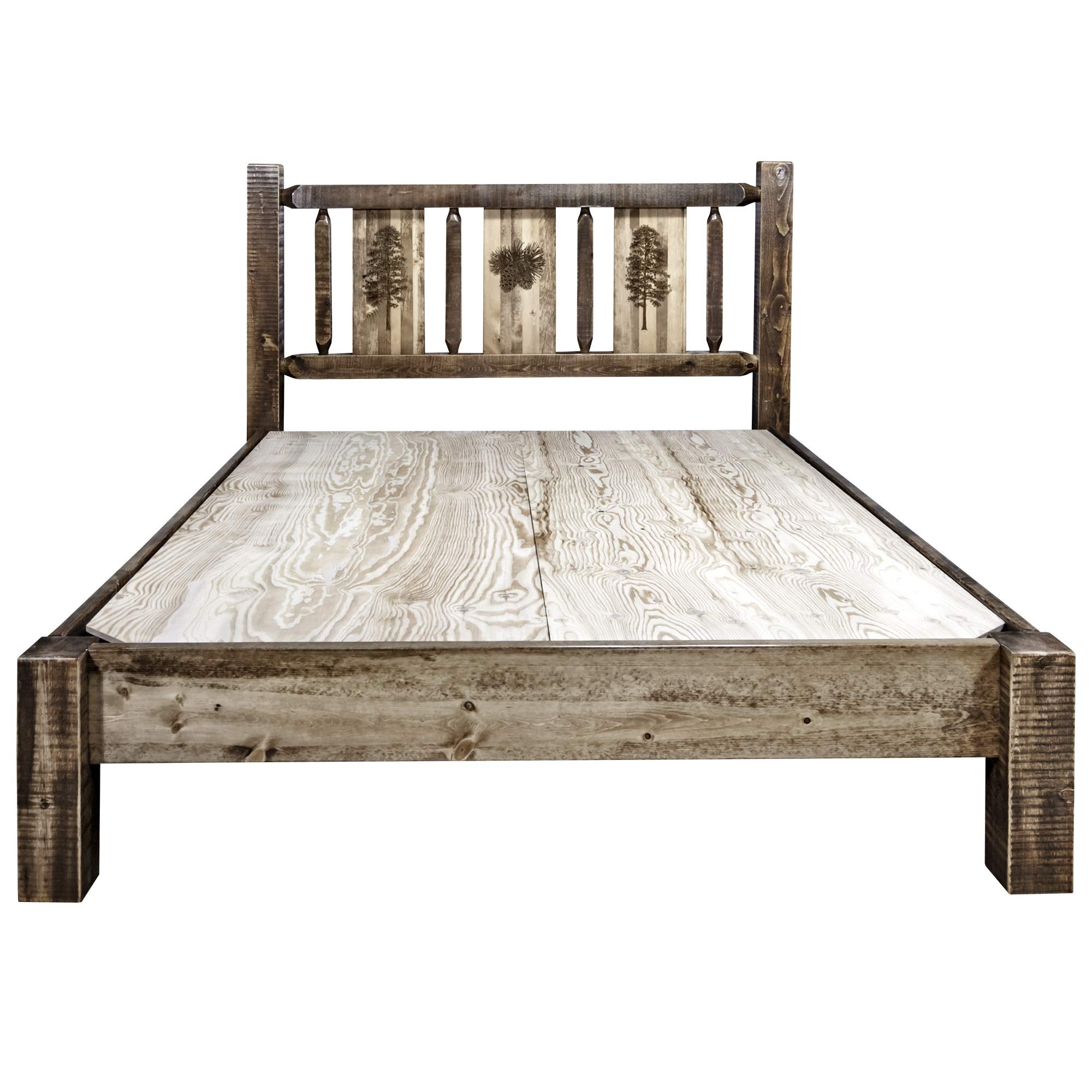 Montana Woodworks Woodworks Homestead Collection Full Platform Bed, Stain And Clear Lacquer Finish With Laser Engraved Pine Desi