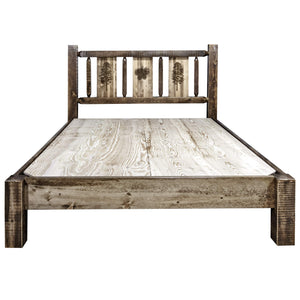 Montana Woodworks Woodworks Homestead Collection Full Platform Bed, Stain And Clear Lacquer Finish With Laser Engraved Pine Desi