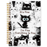 WARDOS Funny Black Cat Office Notebook Journal 5.5x8.3, Cat Lover Gifts, I'm Fine Everything Is Fine Funny Work Notebooks for No
