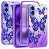 Rancase for iPhone 16 Case with Screen Protector, Clear Butterfly Design, Removable Frosted Glitter Card, Hard PC&TPU Bumper Sho