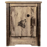 Montana Woodworks Homestead Collection Accent Cabinet With Laser Engraved Wolf Design, Left Hinged, Stain & Clear, Stained & Cle