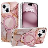 ETPESOK Compatible with iPhone 15 Plus Case Marble Pattern with Magnetic Ring Stand [Compatible with Mag-Safe] TPU Protective Ph