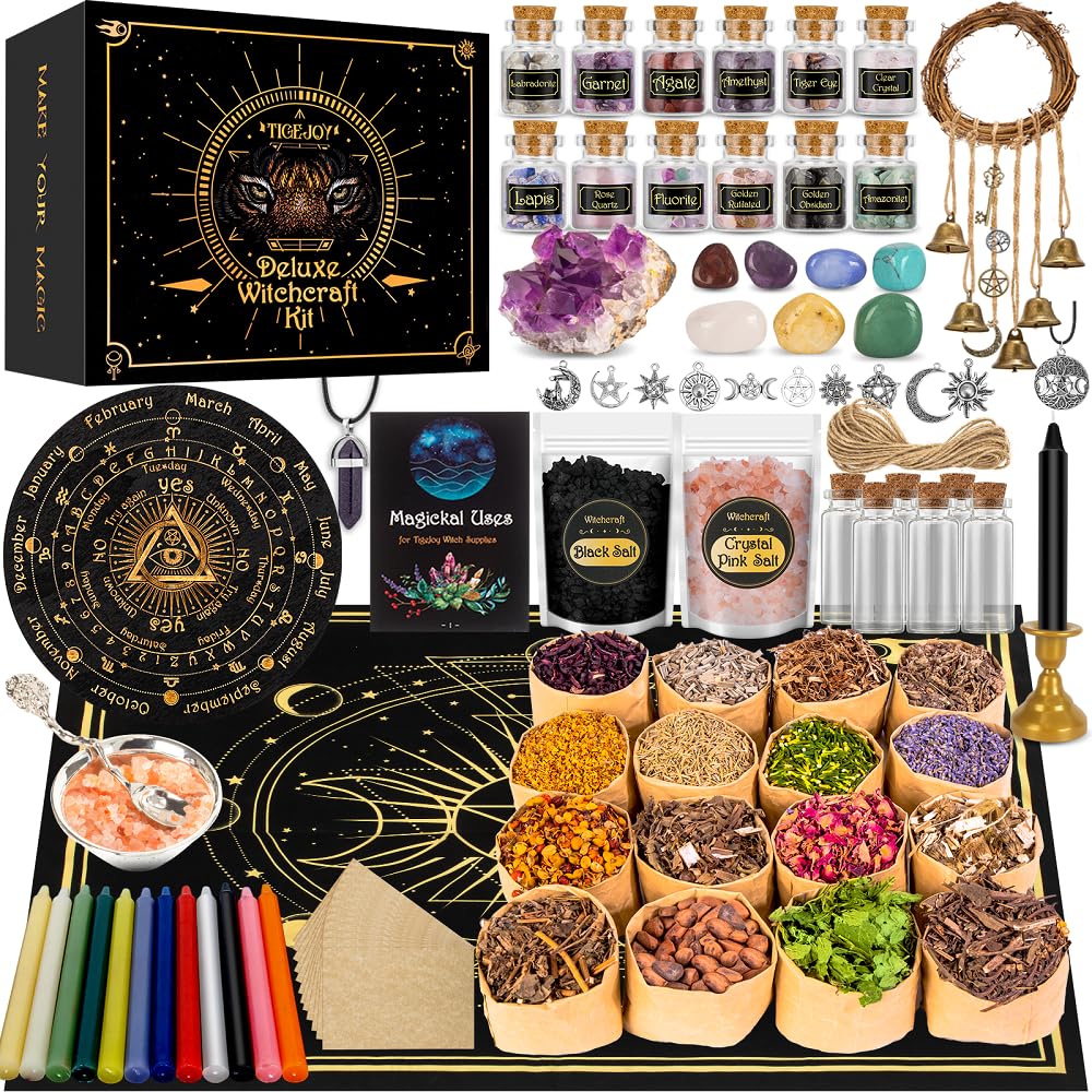 TigeJoy All in One Witchcraft Supplies Witch Stuff Spell Kit 88 PCS, Wiccan Supplies and Tools, Include Herb Crystal Candle Amet