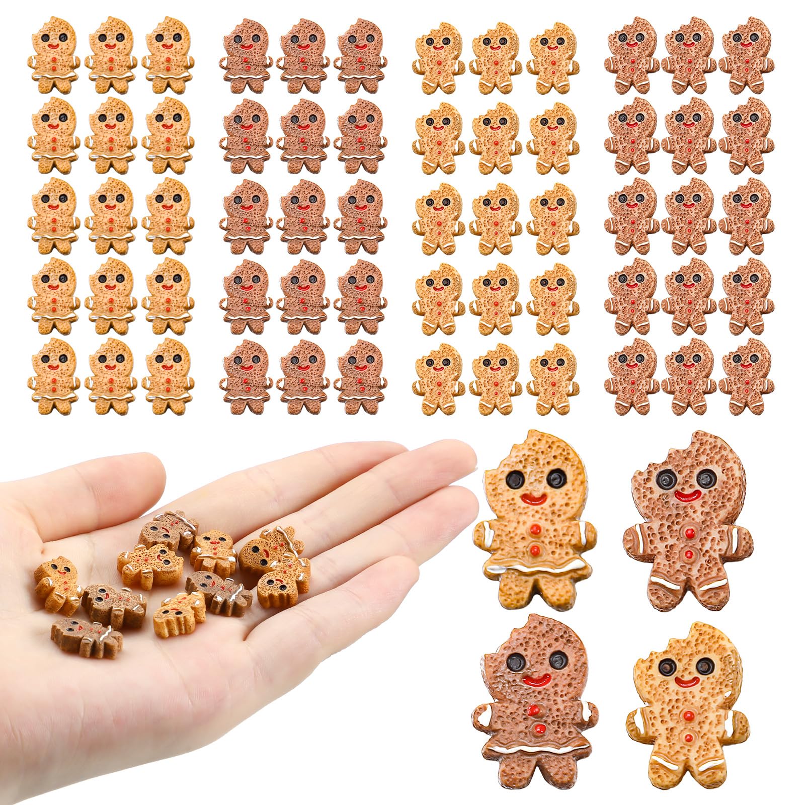 Wesiti 60 Pcs Christmas Mini Resin Gingerbread Men Charms for DIY Craft Miniature Gingerbread Figurines Tiny Flat Back Ornaments