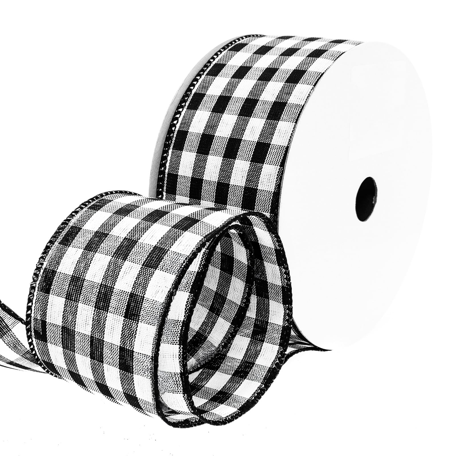 Knitial Wired Black and White Gingham Plaid Ribbon 2-1/2 x 25 Yards Black Checker Ribbon for Gift Wrapping, Crafts, and Decorati