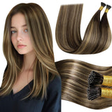 LaaVoo Itip Human Hair Extensions Balayage I Tip Hair Extensions Human Hair Balayage Dark Brown to Caramel Brown I Tips Hair Ext