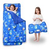 Toddler Nap Mat with Pillow and Blanket, Extra Large Rolled Napping Mats,Slumber Bags for Boys Girls,Kids Sleeping Bag for Dayca
