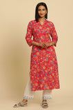 W For Woman Women'S Cotton Floral Regular Kurta (24Few10751-123513_Rose Red