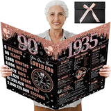 Uiorgui Large 90th Birthday Card for Women with Envelope, Black Rose Gold Happy 90th Birthday Guest Book Gifts Jumbo Ninety Gree