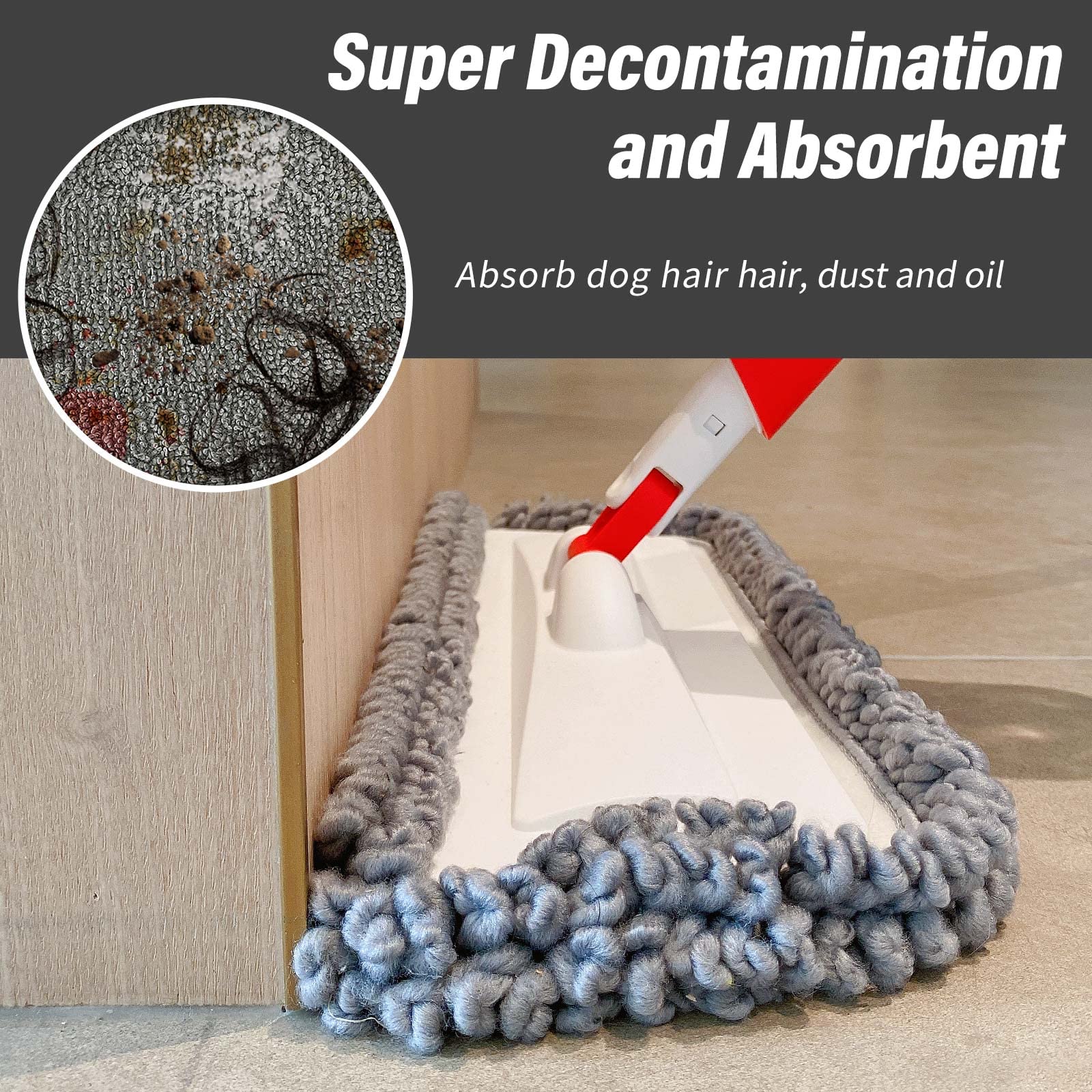 16.5 inch Grey Mop Replacement Heads, 3 Pack Pads for Wet or Dry Floor Cleaning and Scrubbing Reusable Washable Mops Heads Refil