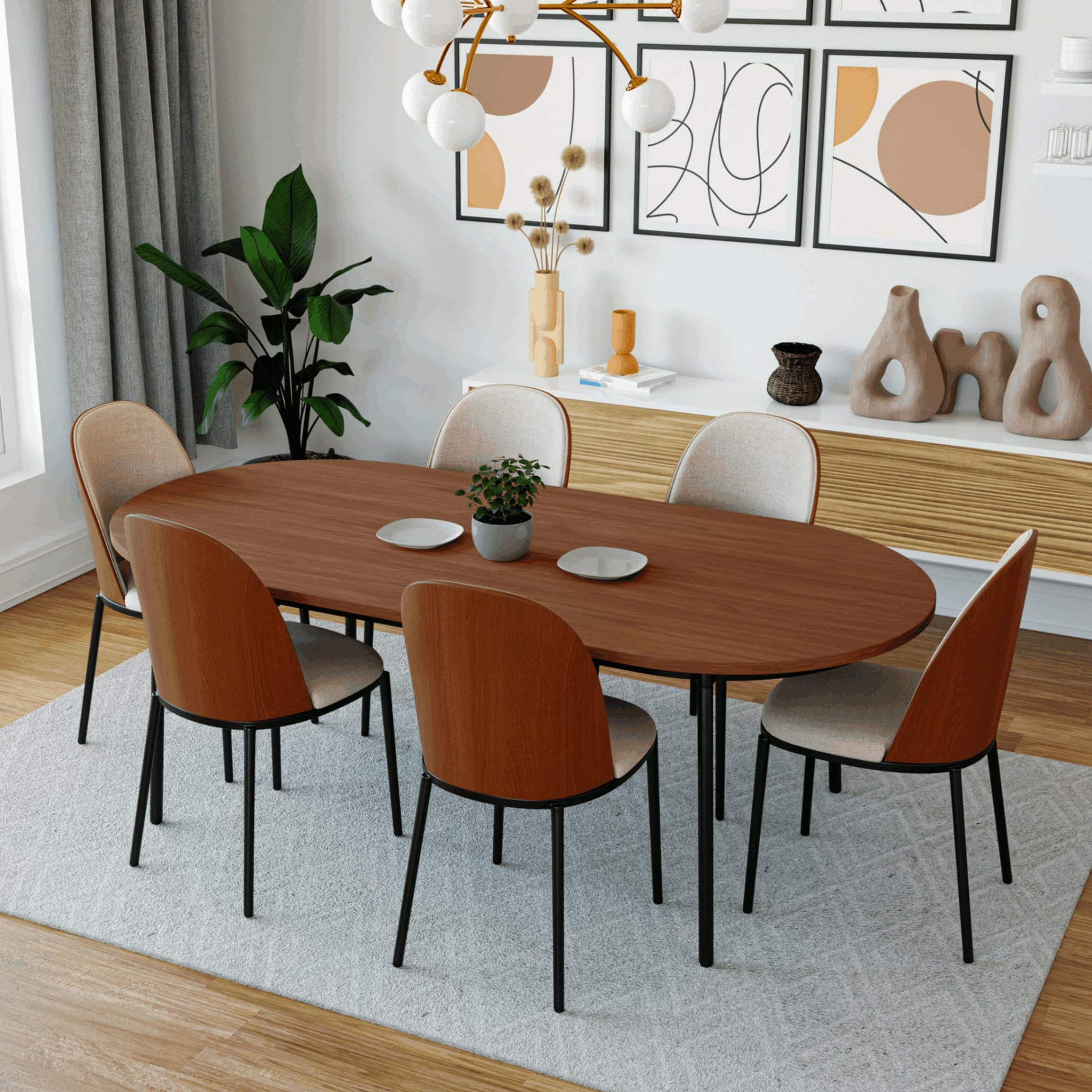Leisuremod Tule Mid-Century Modern Fabric Dining Side Chair With Powder-Coated Steel Frame For Kitchen And Dining Room