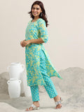Libas Women Cotton Kurta Set (400348, Blue, Small)