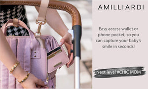 Amilliardi Diaper Bag Backpack - 6 Insulated Bottle Holders - Detachable Stroller Straps (Light Pink)