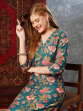 Anni Designer Women'S Cotton Blend Straight Printed Kurta With Pant (Paresh Rama_L_Green_Large),Rama Green,L,,,