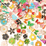 MARFOREVER 120 PCS Flower Butterfly Charms for Jewelry Making, Wholesale Assorted Enamel Mixed Bulk Metal Spring Summer Charms f