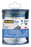 ScotchBlue Pre Plastic Painters Tape with Bladed Dispenser, 24 in x 30yd, Tape & Masking Film Combined in One Product, Static Cl