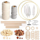 Sntieecr 164Piece Macrame Rope Kit With Natural Cotton Cord, Metal Floral Hoops, Wooden Beads, Rings, Sticks, Macrame Wall Hang