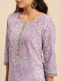 Rangita Purple Cotton Knee Length Printed Straight Kurti For Women | Kurta For Women_L