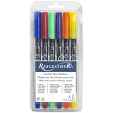 Realeather F240002 Leather Dye Pens, Double Sided with Fine and Brush Tips, Basic Colors, 6Pack