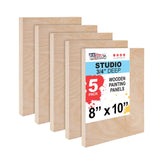 U.S. Art Supply Unfinished Cradled Wood Panels for Painting, 5 Pack of 8x10 inch - Studio Birch Wooden Canvas Boards 3/4 Deep - 