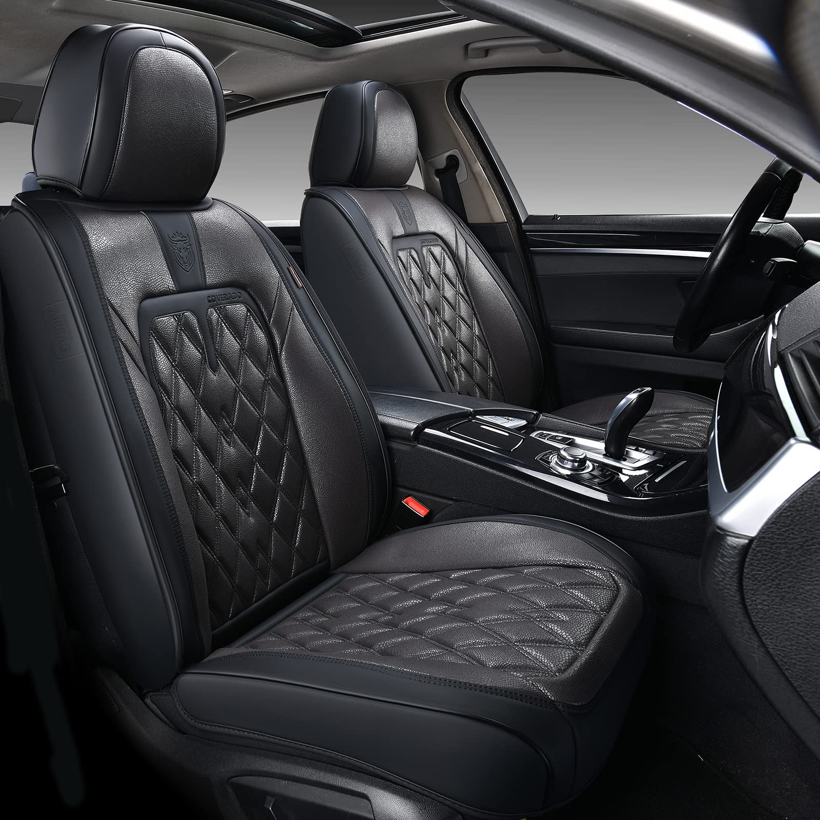 Coverado Car Seat Covers Front Seats, 2 Pack Waterproof Leather Seat Covers for Cars, Luxury Car Seat Protector, Anti-Slip Desig