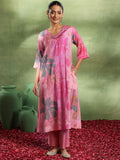 Libas Womens Printed Silk Blend Co-Ord Set For Women Pink Xl 36845O