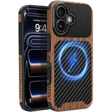 ZZDZZ Magnetic Case Compatible with iPhone 17 Case [Compatible with MagSafe] Wood and Leather Carbon Fiber Design Hybrid Shockpr