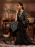 Libas Womens Printed Silk Blend Straight Kurta With Trousers And Dupatta Black 2Xl