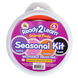 READY 2 LEARN Jumbo Circular Washable Stamp Pads Seasonal Set of 4 Purple, Pink, Orange and Black 5.75 dia. NonToxic