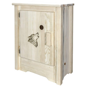 Montana Woodworks Homestead Collection Accent Cabinet With Laser Engraved Wolf Design, Left Hinged, Ready To Finish