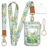 Piefly Flower Lanyard Wallet with ID Badge Holder, Small RFID Wallet Women Keychain Wristlet, Slim Credit Card Holder Case with 