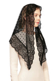 Wgior Triangle Vintage Inspired Lace Chapel Veils Catholic Mass Head Covering Scarf Mantilla Veils For Church (Black)