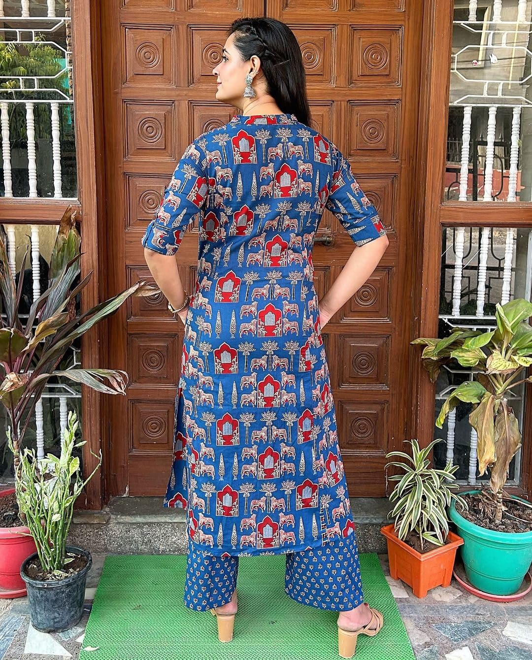 Gosriki Women'S Rayon Blend Straight Printed Kurta With Palazzo (Gpw Blue-Gs_Xl_Blue_X-Large),Blue,,B0DFCGJBKR