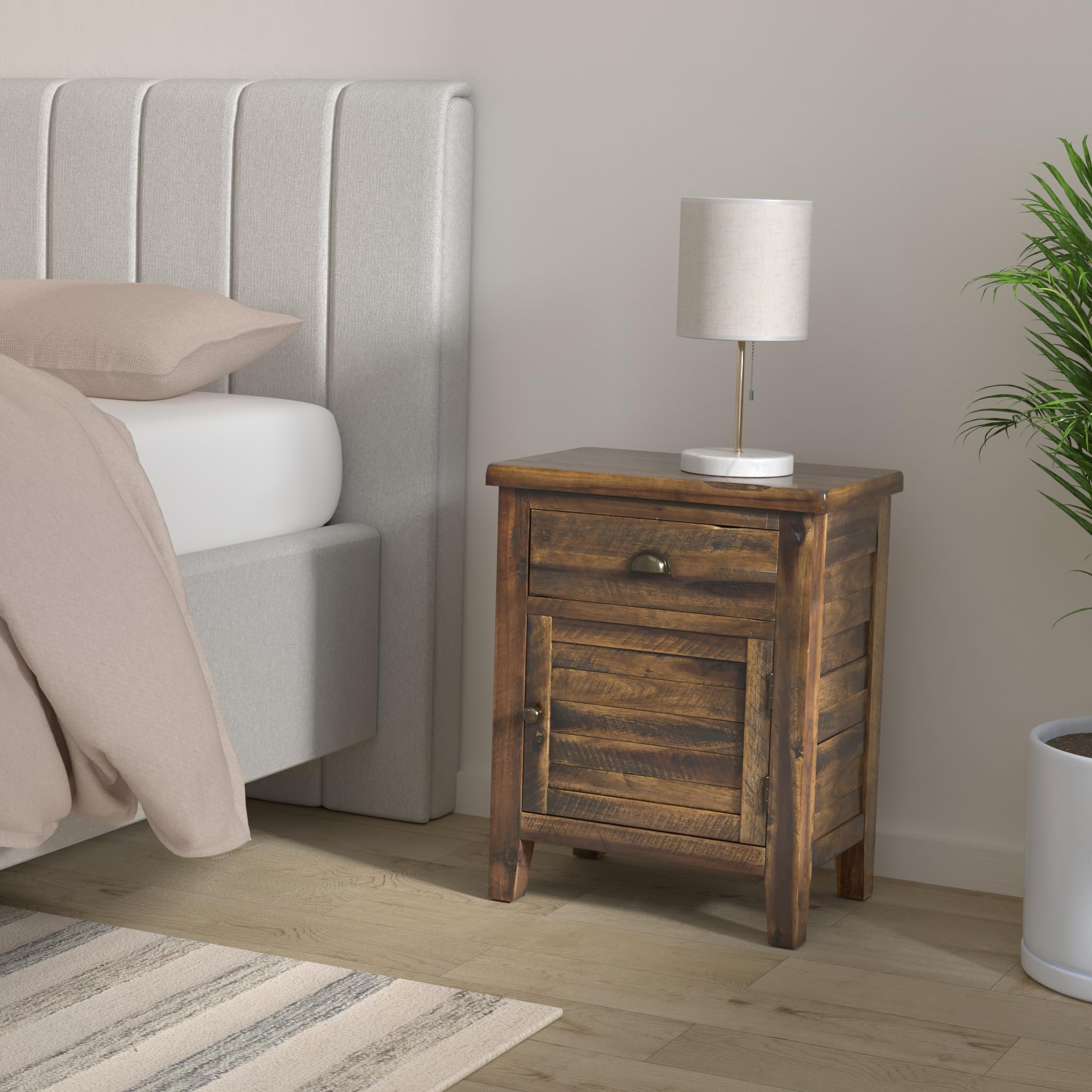 Jofran Artisan'S Craft Farmhouse Distressed 20 End Table Nightstand With Storage Cabinet, Dakota Oak