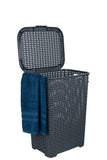 Plastic Laundry Hamper with Lid Laundry Hamper Basket, Grey Tall Cloths Hamper Organizer with Cut-out Handles. Space Saving for 