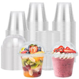 Lamosi 100 Pack 9 oz Clear Plastic Cups with Lids, Disposable Cups with Dome Lids, Ideal for Ice Cream, Cold Drinks, Fruit, Dess